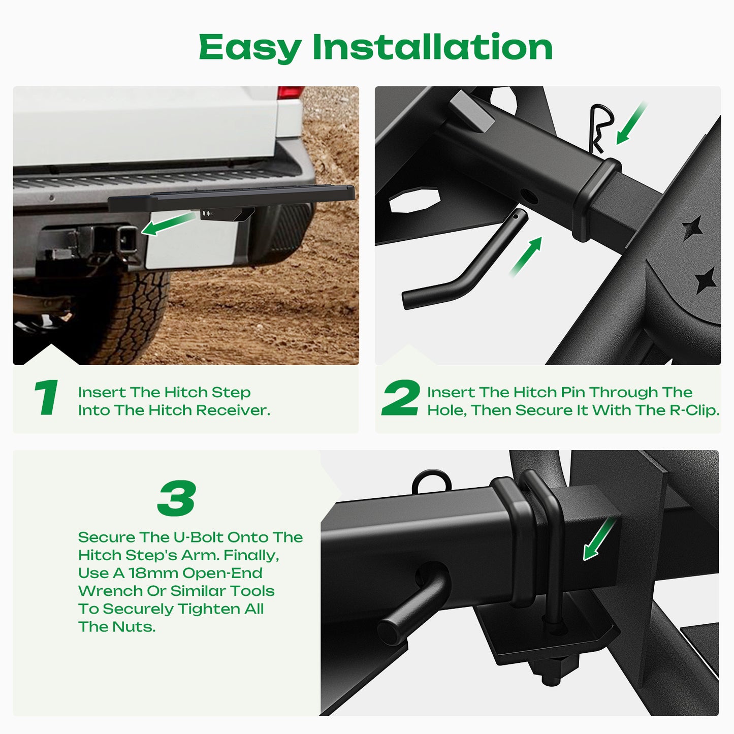 For 2" Receiver Rear Bumper Trailer Towing Hitch Step Bar 32" Wide X 13" Black