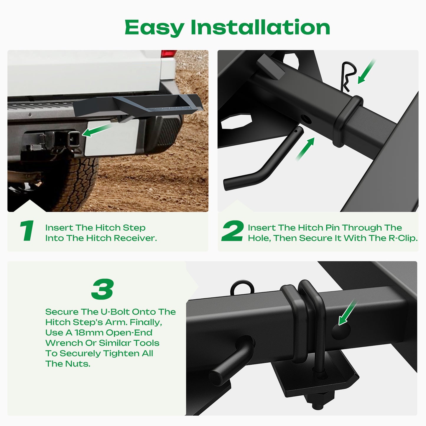 For 2" Receiver Rear Bumper Trailer Towing Hitch Step Bar 32" W X 13.3" L Black