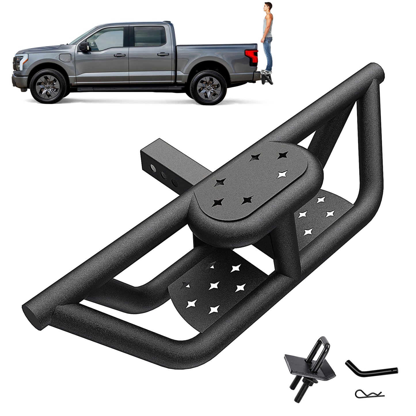For 2" Receiver Rear Bumper Trailer Towing Hitch Step Bar 32" Wide X 13" Black
