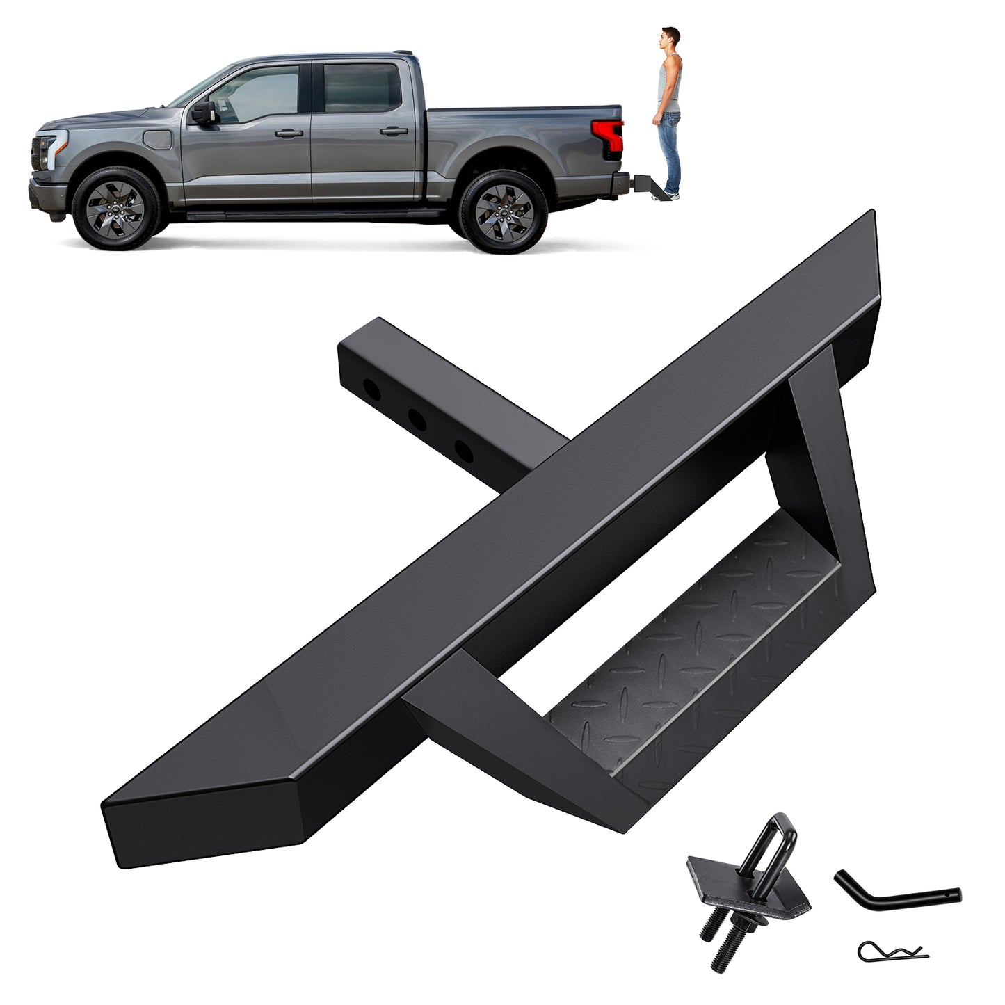 For 2" Receiver Rear Bumper Trailer Towing Hitch Step Bar 32" W X 13.3" L Black