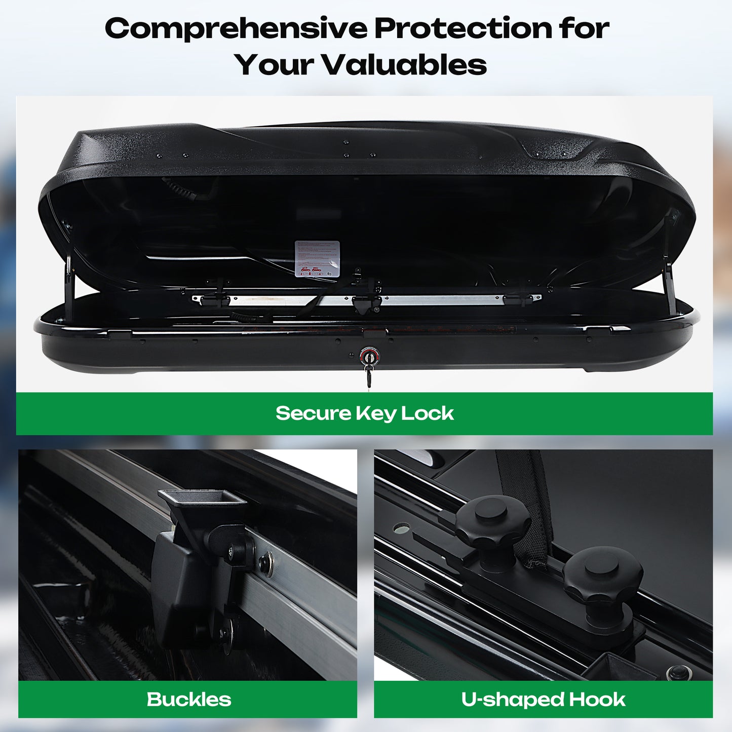 Rooftop Cargo Box 16 Cu. Ft. Car Top Cargo Carrier Roof Mount Storage Box W/ Key