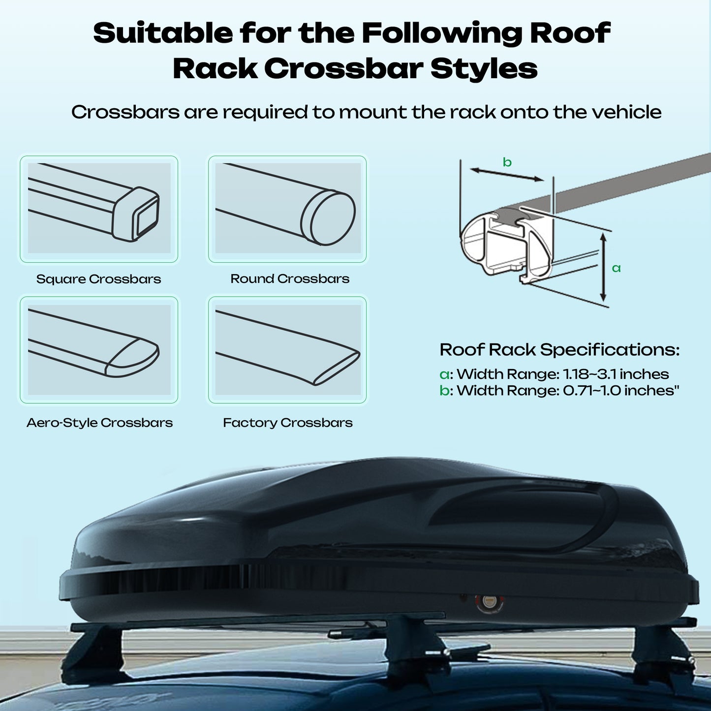 Rooftop Cargo Box Car Top Cargo Carrier Roof Mount Storage Box Waterproof W/ Key