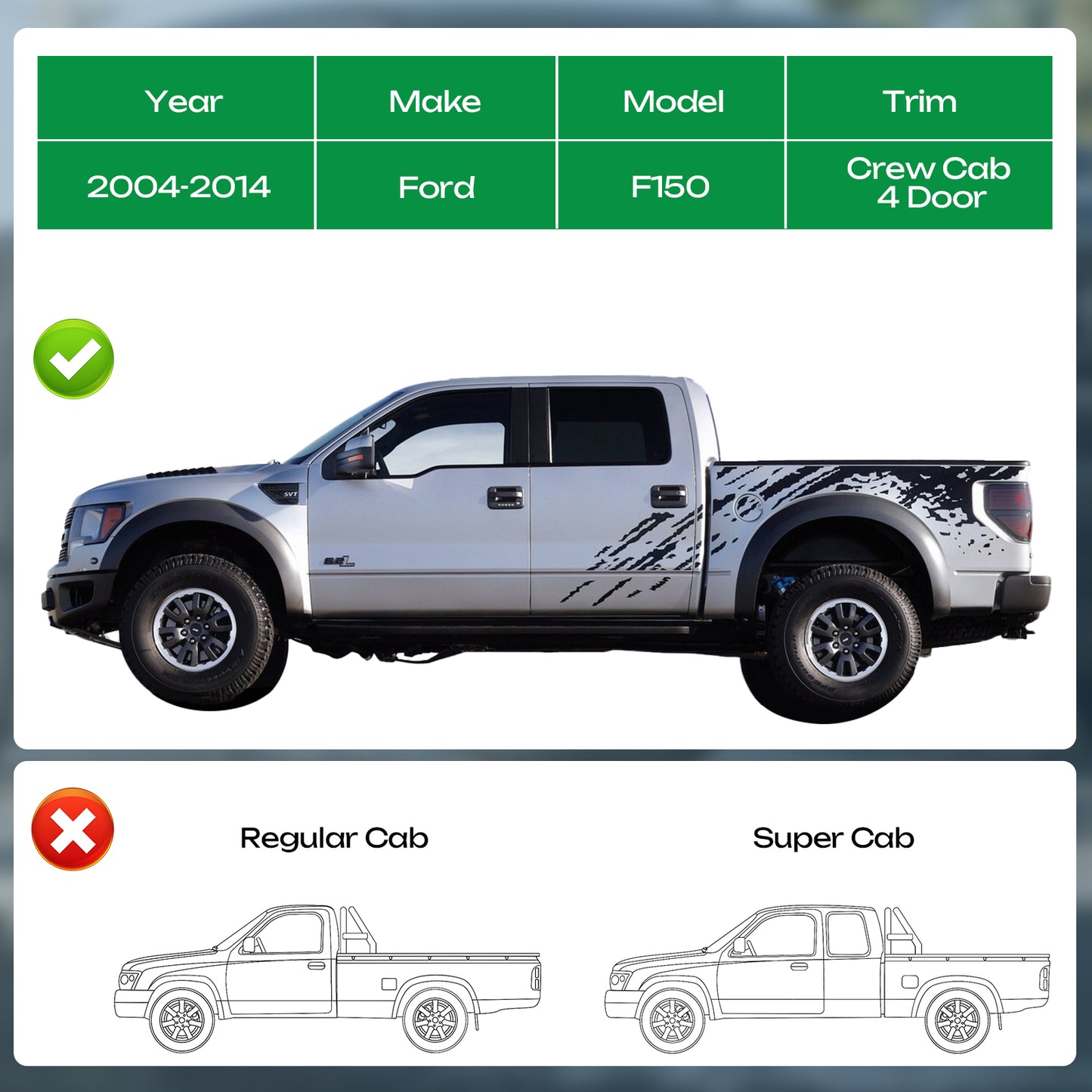 Running Boards 6.5" for 2004-2014 Ford F150 Crew Cab Side Steps Bar Nerf Bars SR