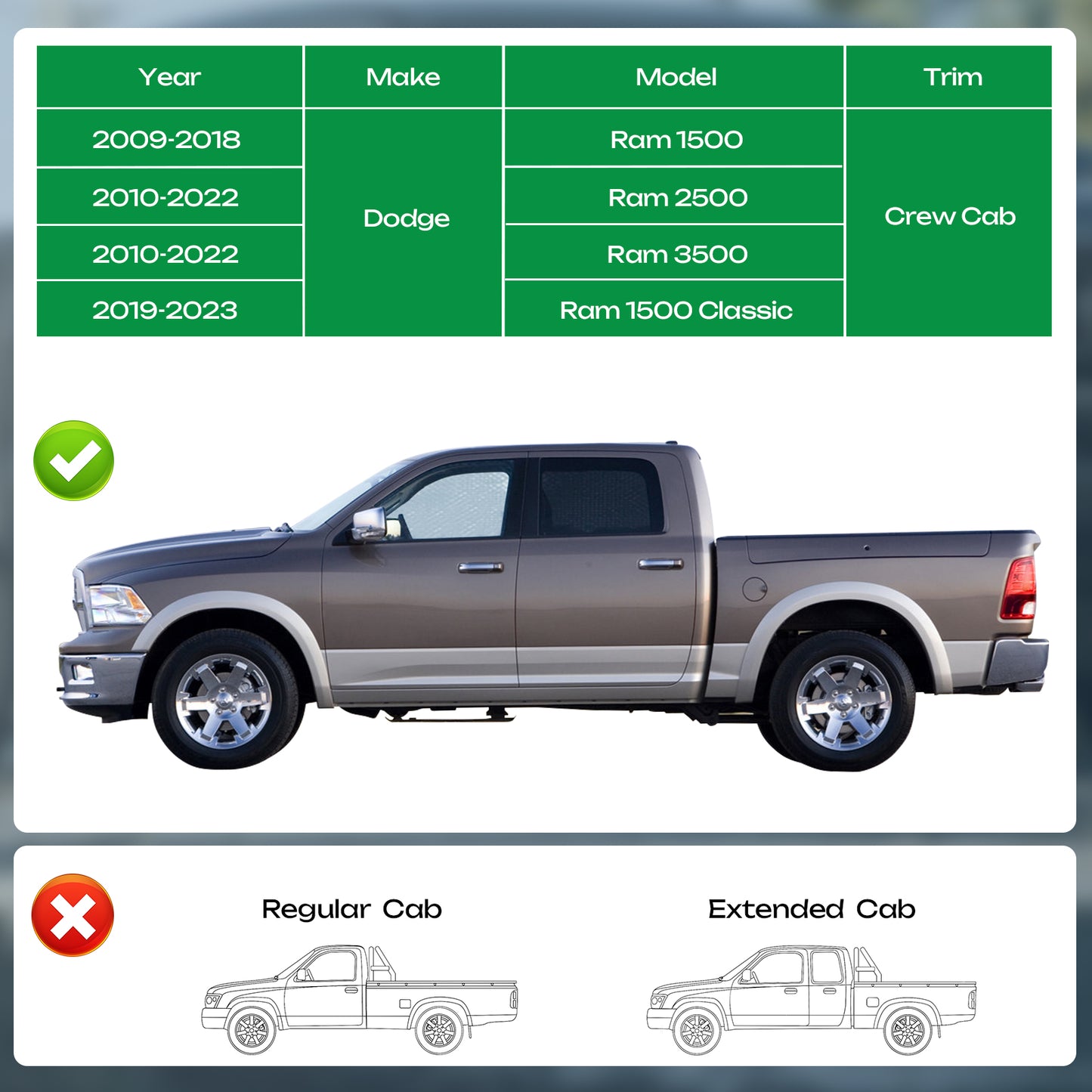 For 2009-2023 Dodge Ram 1500 Crew Cab 6.4'' Running Boards Side Steps Nerf Bar