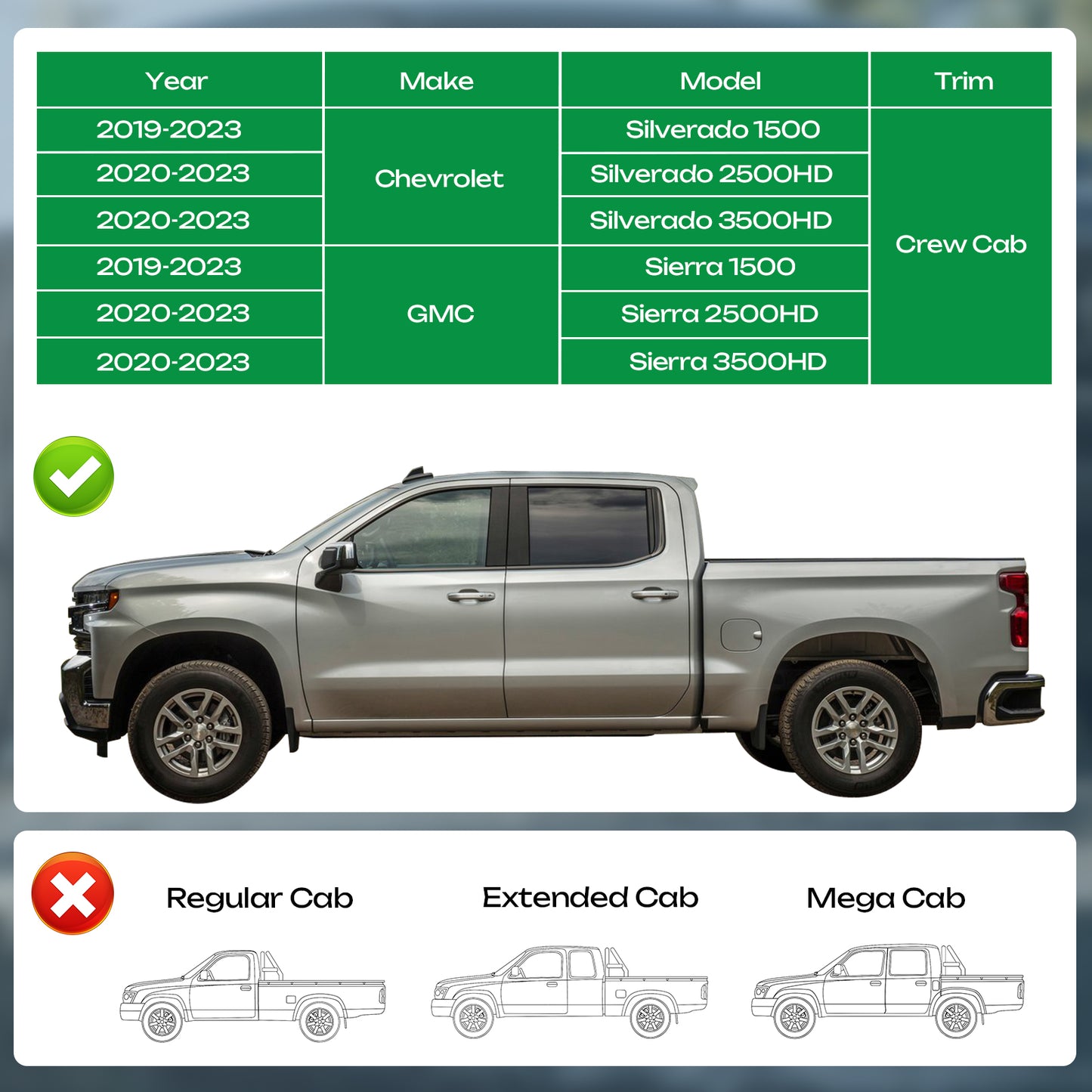 For 2019-2023 Silverado/Sierra 1500 Crew Cab 6.5'' Running Boards Side Step Bar