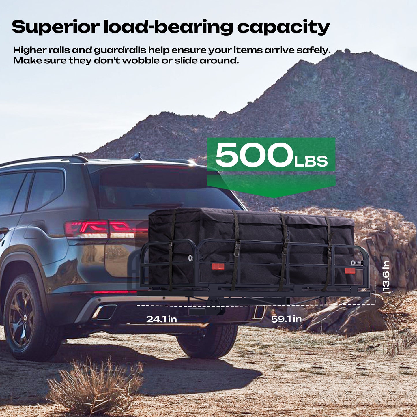 Foldable 500LBS Rack Cargo Carrier Basket Hitch Mount Luggage W/ Waterproof Bag