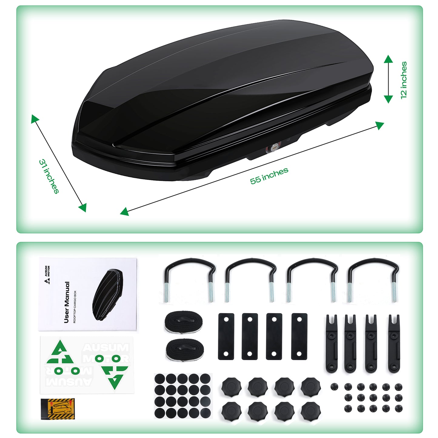 13 Cu. Ft. Rooftop Cargo Box Matte Car Top Cargo Carrier Storage Box with 2 key