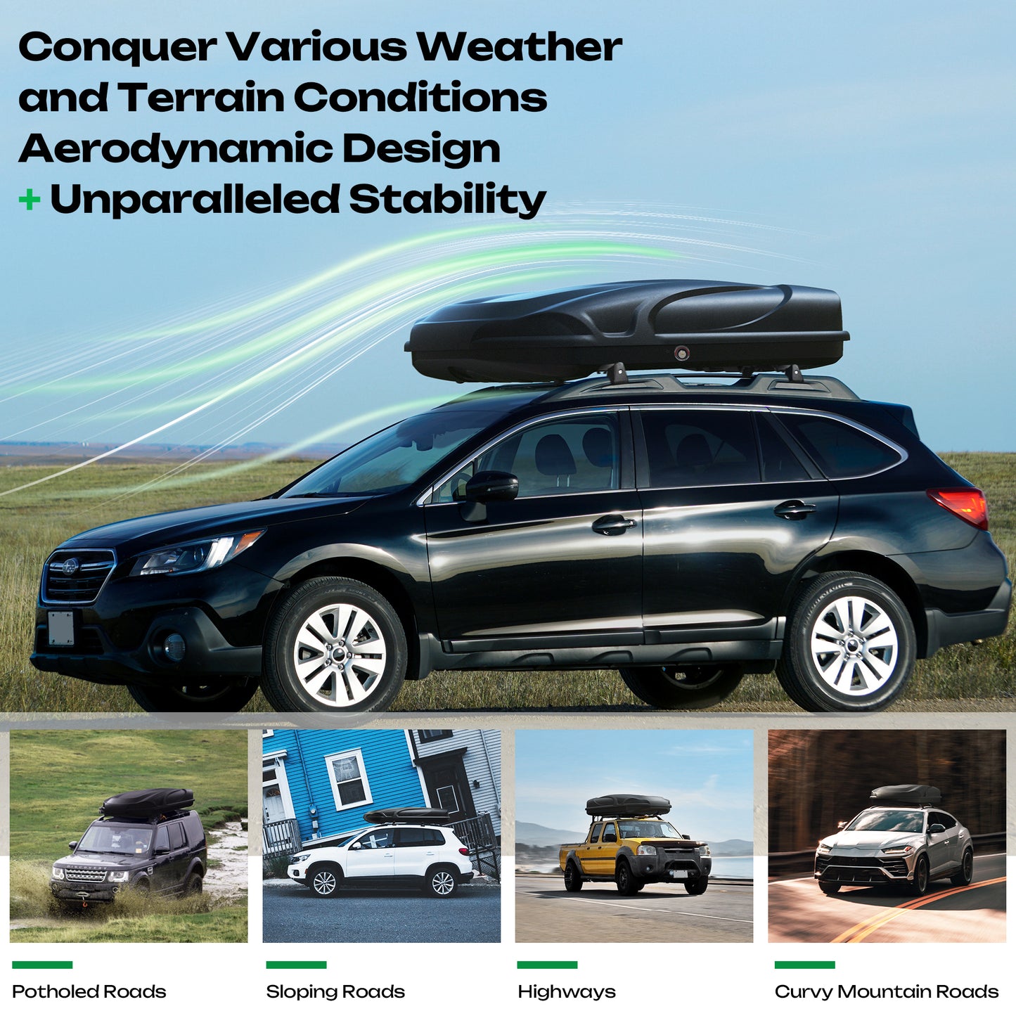 Rooftop Cargo Box 16 Cu. Ft. Car Top Cargo Carrier Roof Mount Storage Box W/ Key