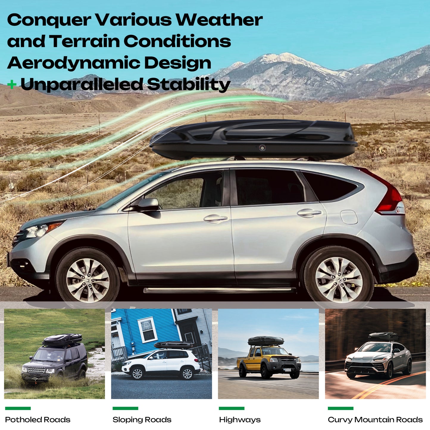 16 Cu. Ft. Rooftop Cargo Box Car Top Cargo Carrier Roof Mount Storage Box W/Lock
