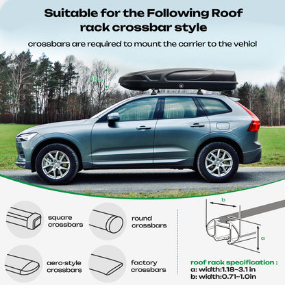 Rooftop Cargo Box 16 Cu. Ft. Car Top Cargo Carrier Roof Mount Storage Box W/ Key