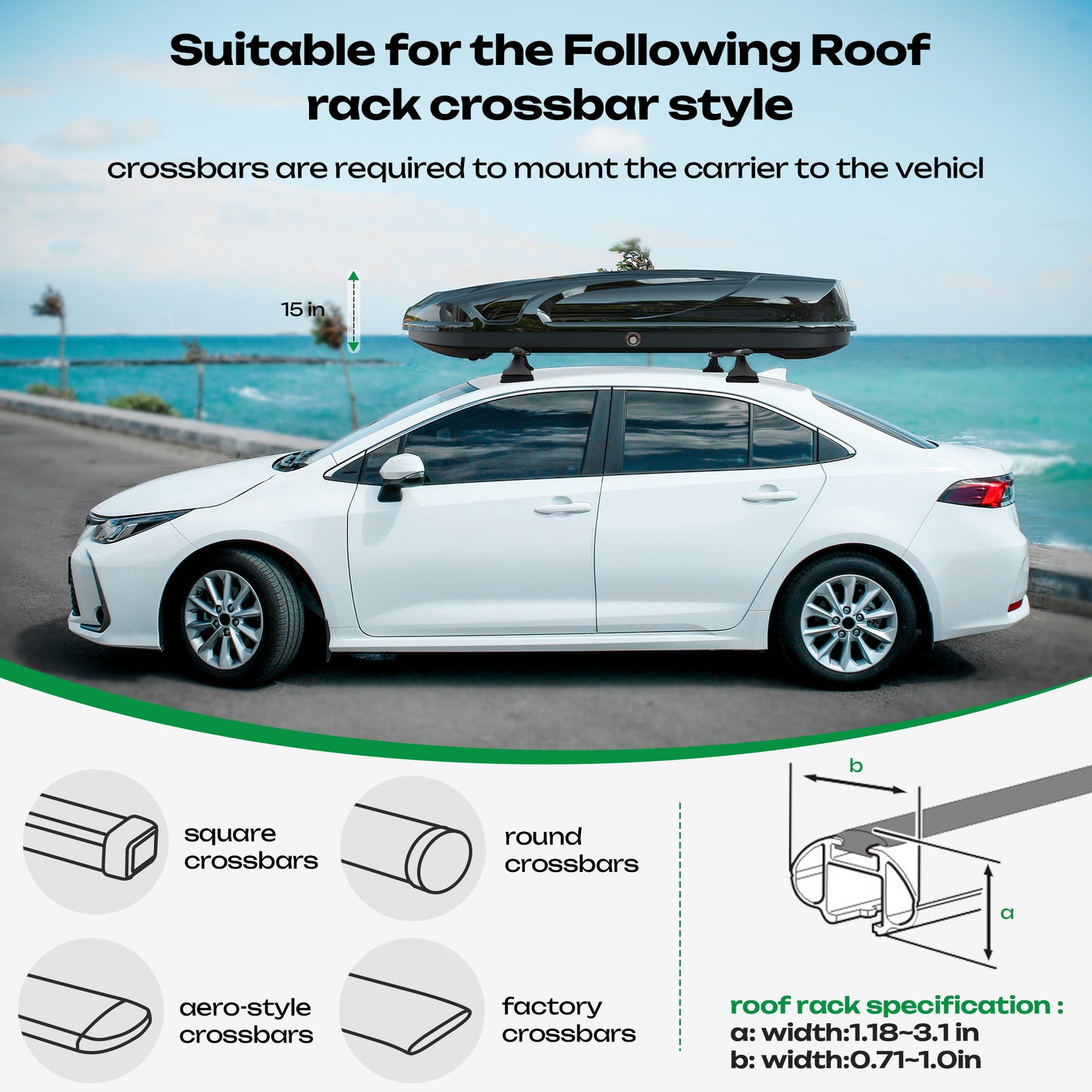 16 Cu. Ft. Rooftop Cargo Box Car Top Cargo Carrier Roof Mount Storage Box W/Lock