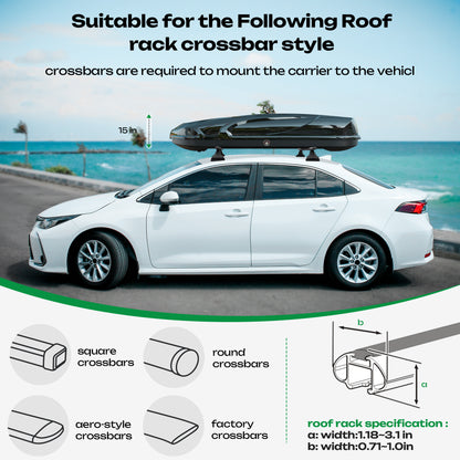 16 Cu. Ft. Rooftop Cargo Box Car Top Cargo Carrier Roof Mount Storage Box W/Lock