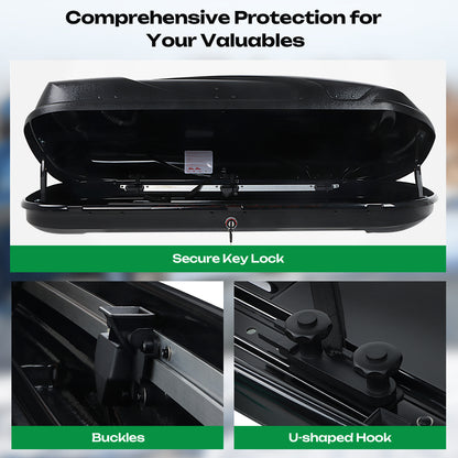 Rooftop Cargo Box 16 Cu. Ft. Car Top Cargo Carrier Roof Mount Storage Box W/ Key
