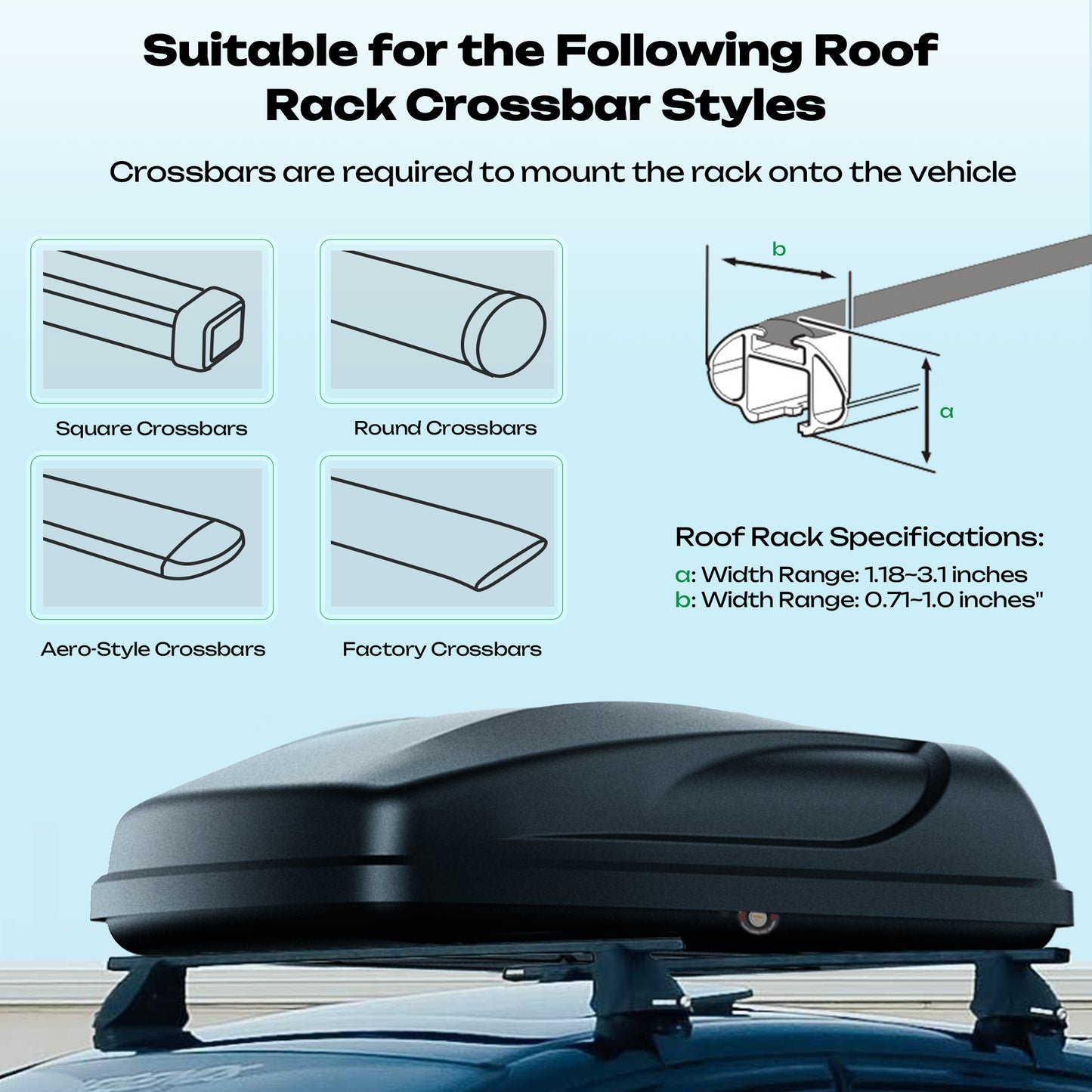 Waterproof Rooftop Cargo Box Car Top Cargo Carrier Roof Mount Storage Box W/ Key