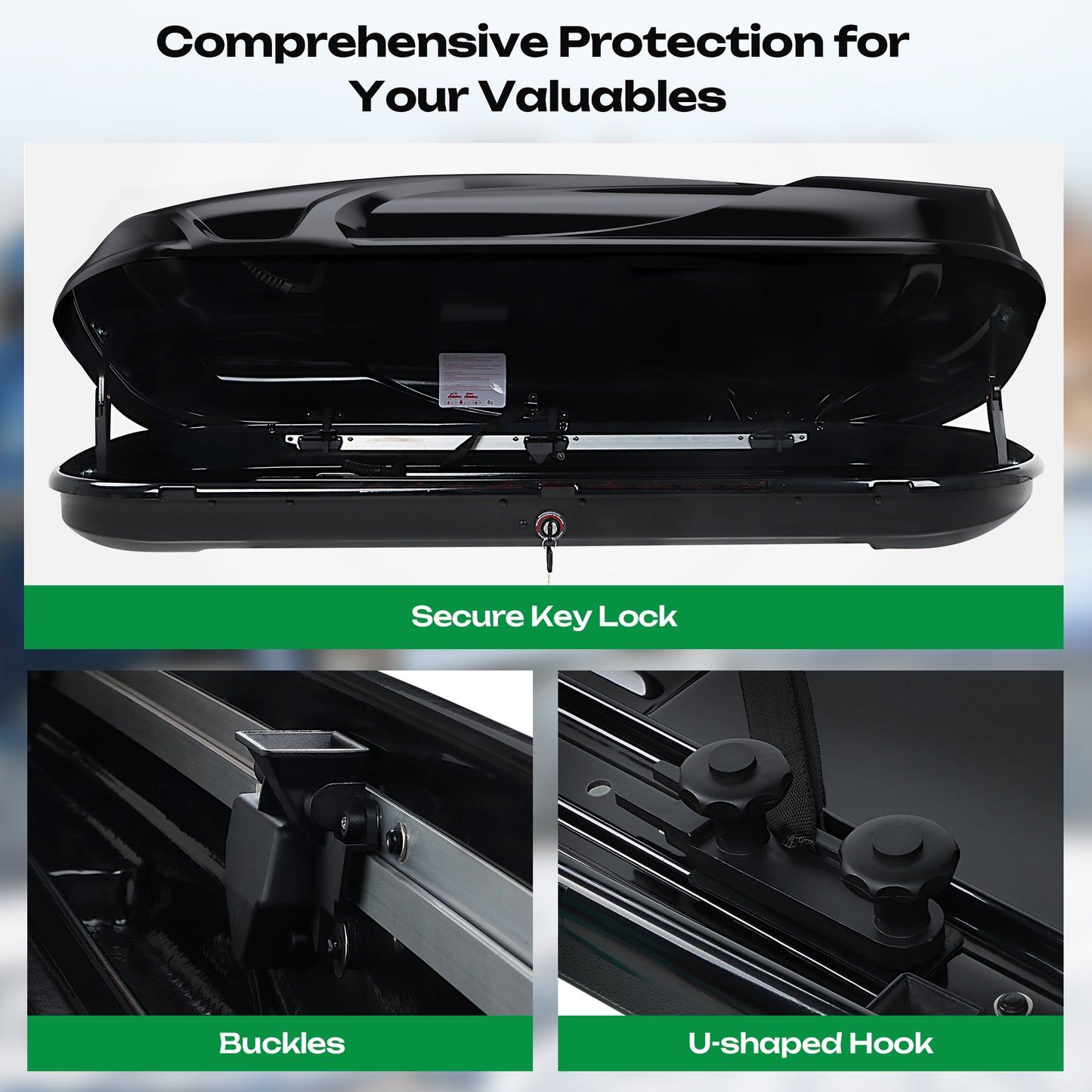 16 Cu. Ft. Rooftop Cargo Box Car Top Cargo Carrier Roof Mount Storage Box W/Lock