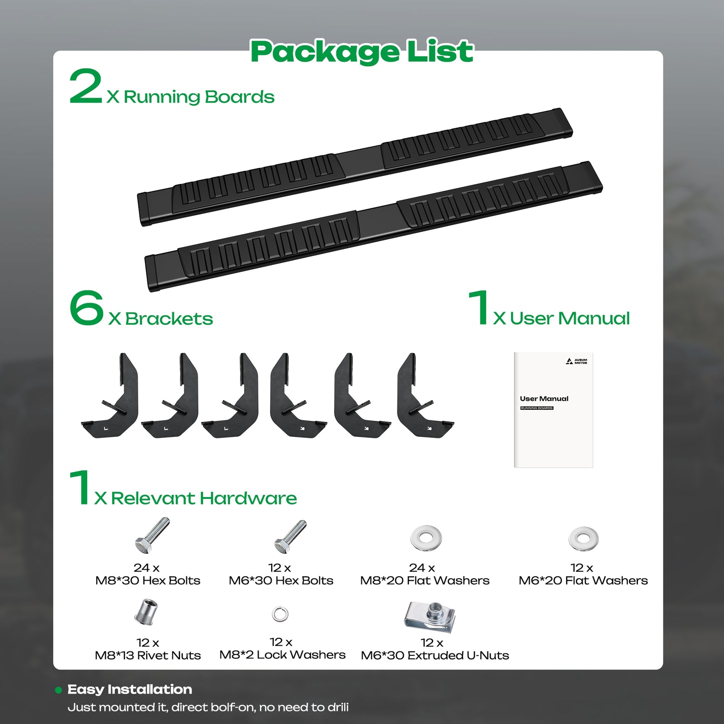 For 2009-2023 Dodge Ram 1500 Crew Cab 6.4'' Running Boards Side Steps Nerf Bar