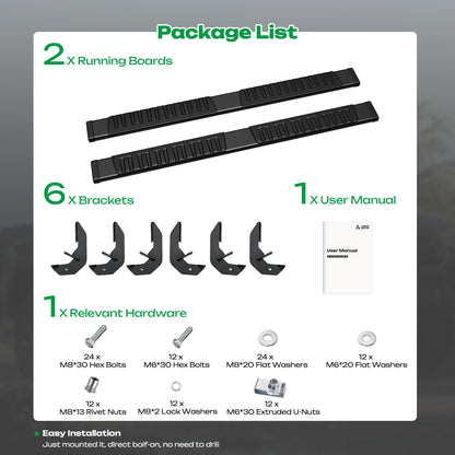 For 2009-2023 Dodge Ram 1500 Crew Cab 6.4'' Running Boards Side Steps Nerf Bar