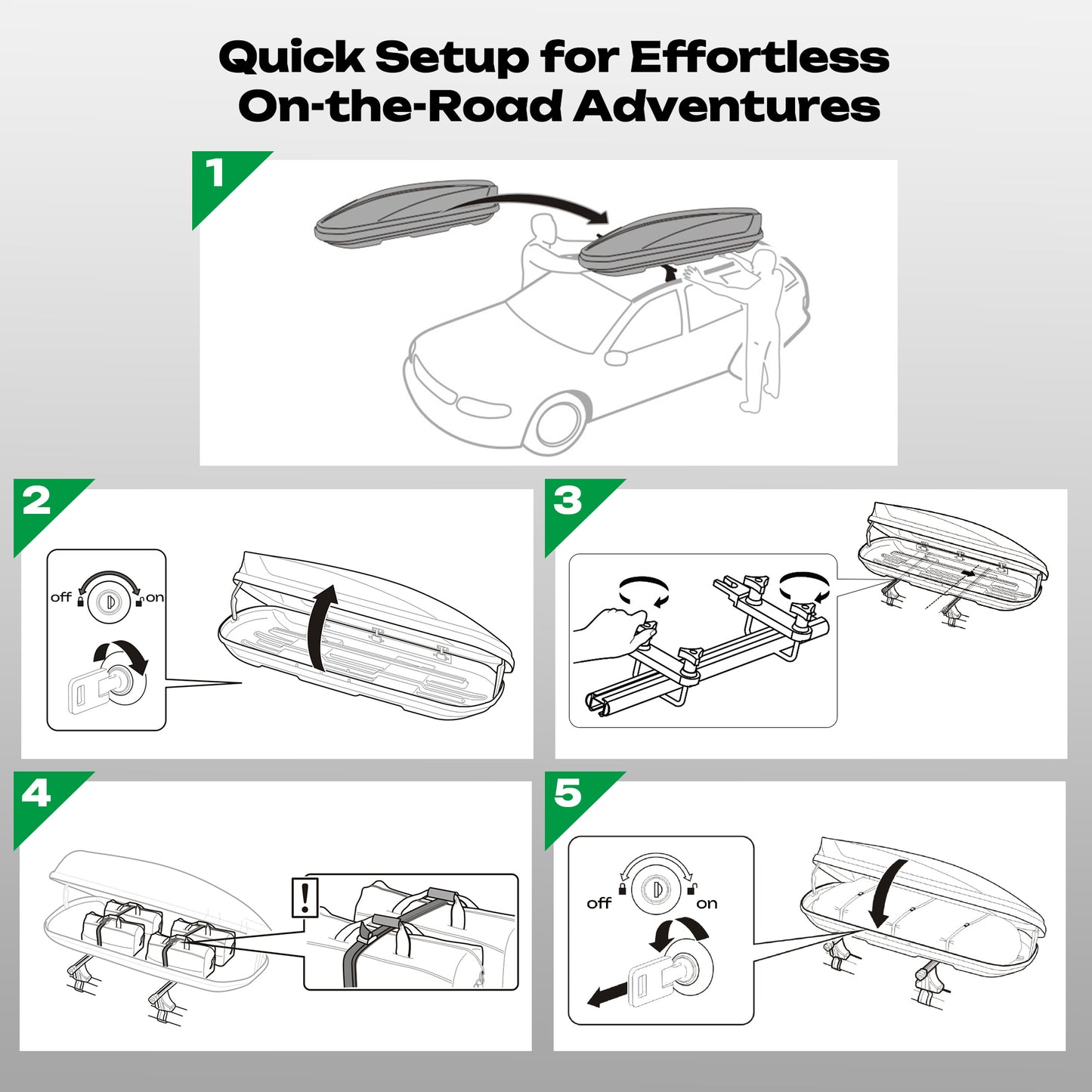 Rooftop Cargo Box 16 Cu. Ft. Car Top Cargo Carrier Roof Mount Storage Box W/ Key