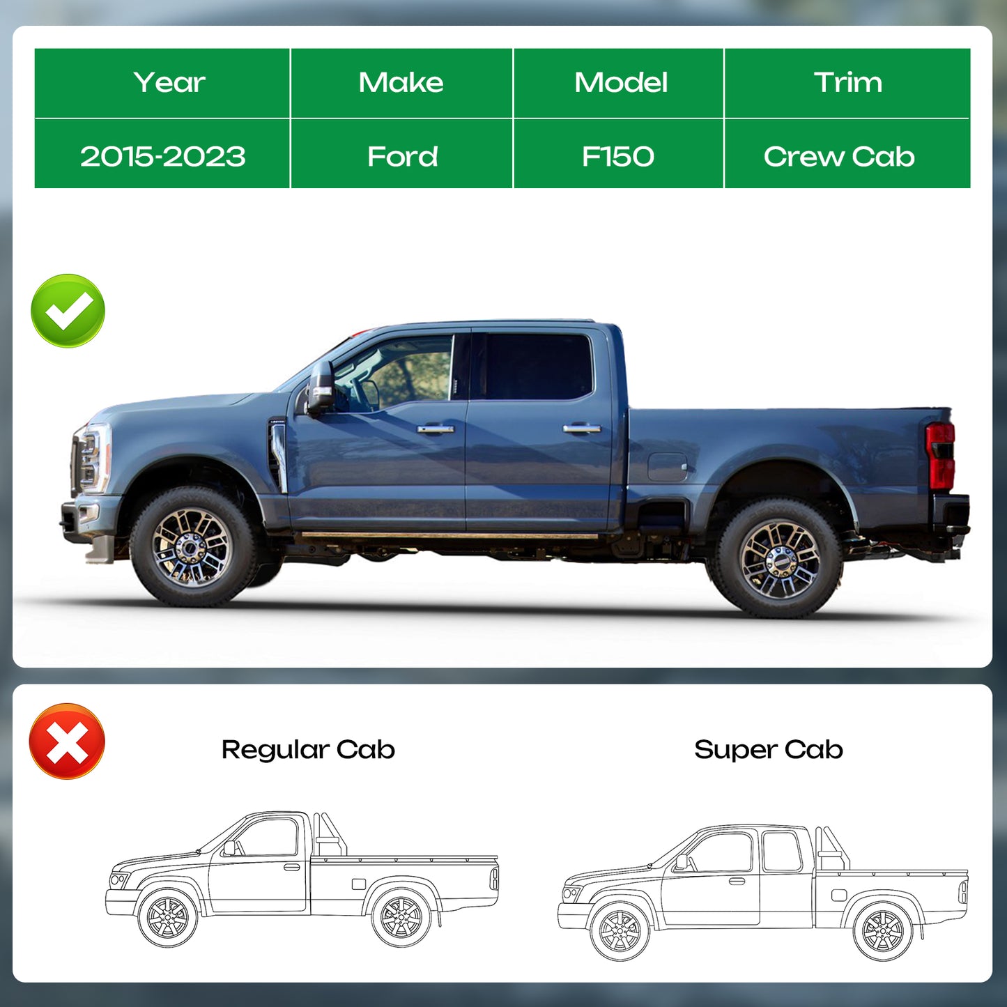 6.5in Running Boards For 2015-2023 Ford F150 Super Duty Crew Cab Side Steps Nerf Bar
