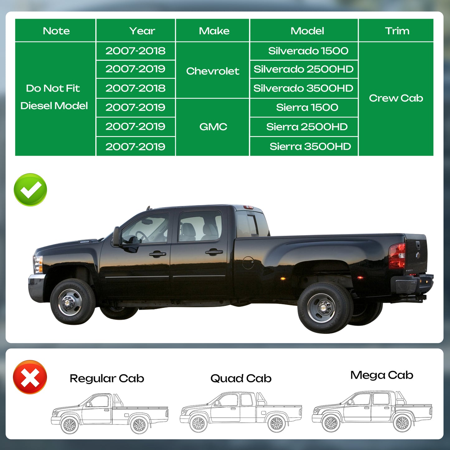 Running Boards 6.4'' For 2007-2019 Silverado Sierra 1500 Crew Cab Side Steps Bar