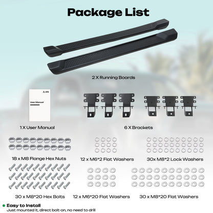 7.2" Running Boards For 2018-2024 Jeep Wrangler JL 4 Door Side Steps Nerf Bars