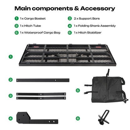 Foldable 500LBS Rack Cargo Carrier Basket Hitch Mount Luggage W/ Waterproof Bag