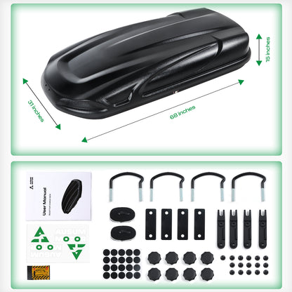 Rooftop Cargo Box 16 Cu. Ft. Car Top Cargo Carrier Roof Mount Storage Box W/ Key
